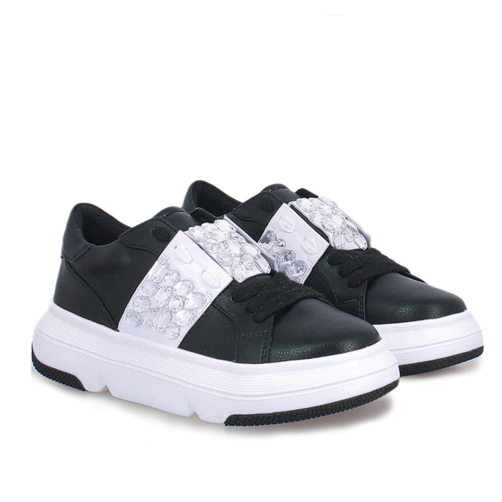 Saint Joanna Crystal Black Leather Sneakers: Elegant, comfortable footwear with a touch of sparkle, perfect for any occasion