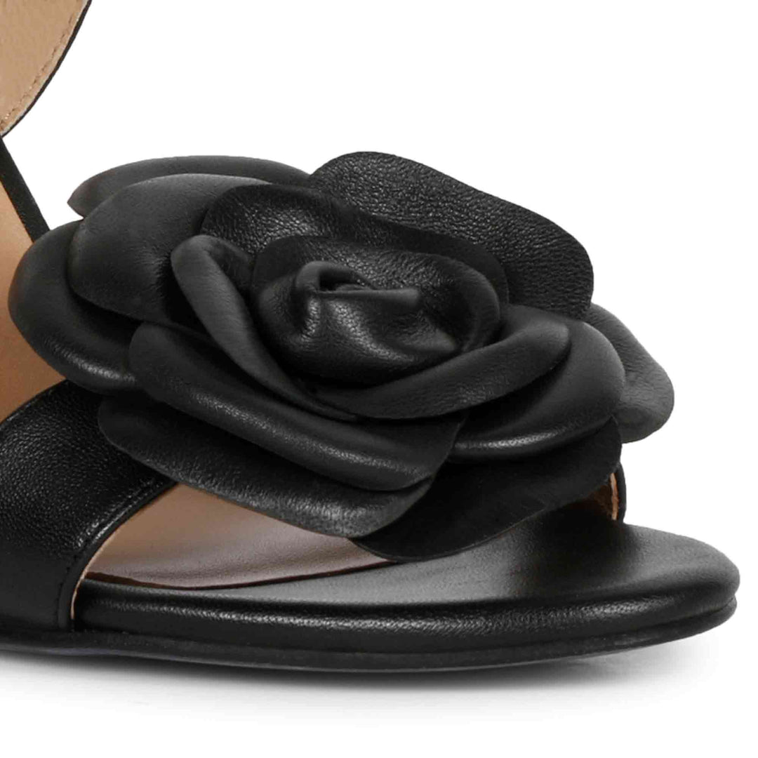 Saint Veronique Flower Embellished Black Leather Stilettos