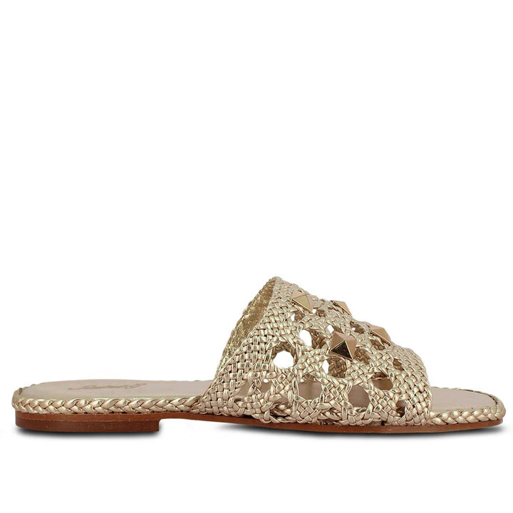 Saint Giada Platin Handcrafted Leather Woven Slides