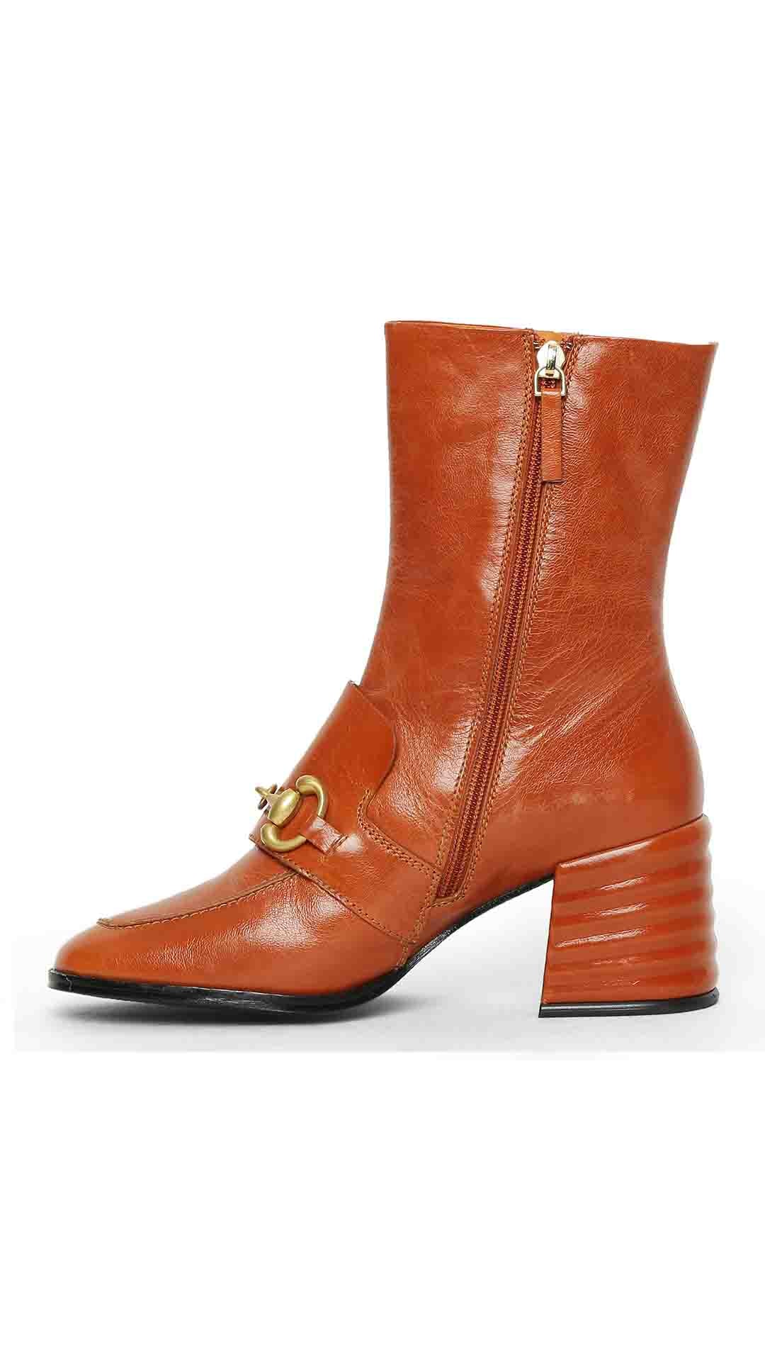 Saint Ambrosia Rust Distressed Leather High Ankle Boots - Stylish and rugged footwear with a vintage touch for a bold fashion statement