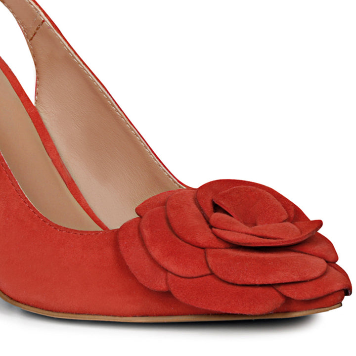 Saint Naiya Flower Embellished Red Suede Leather Heels