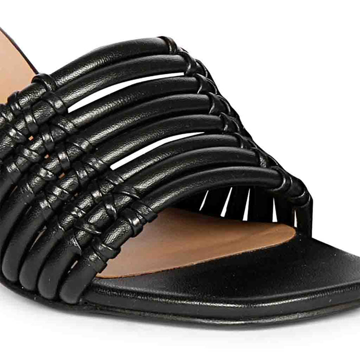 Saint Bethany Strappy Black Leather Block Heels.