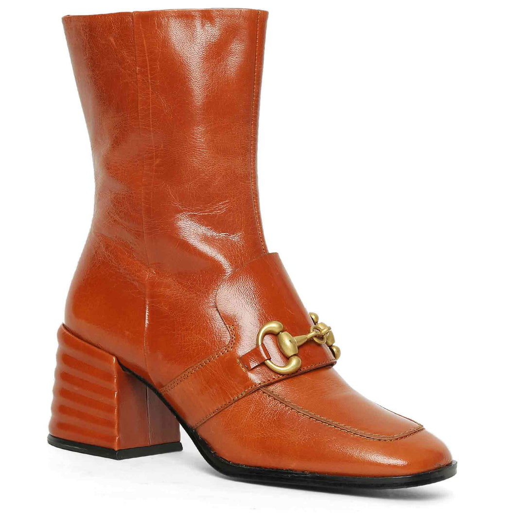 Saint Ambrosia Rust Distressed Leather High Ankle Boots - Stylish and rugged footwear with a vintage touch for a bold fashion statement