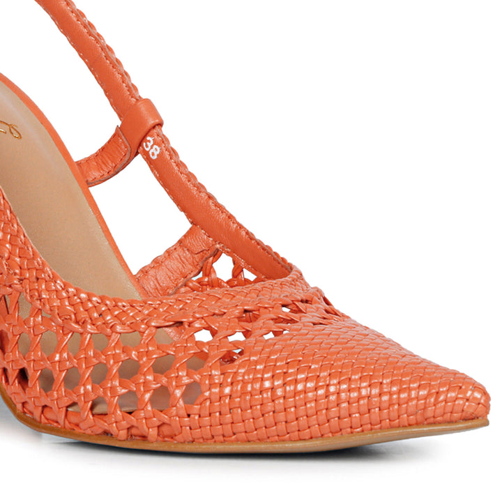 Saint Malea Orange Hand Woven Leather Block Heels