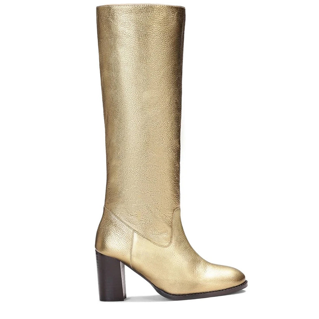 Saint Beatriu Gold Shiny Leather Knee High Slouch Boots - SaintG India