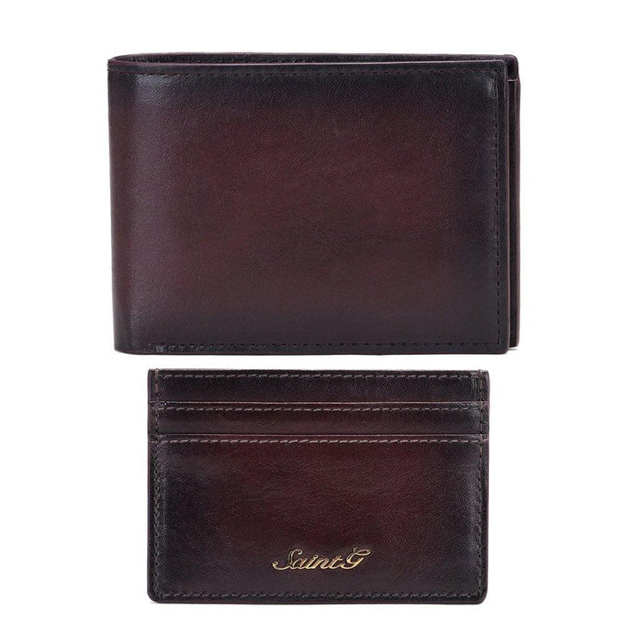 Dark Brown Leather Men's Wallet Set - SaintG India