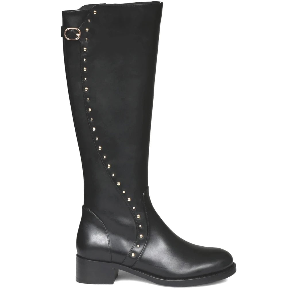Saint Claire Black Leather Knee High Boots - SaintG India