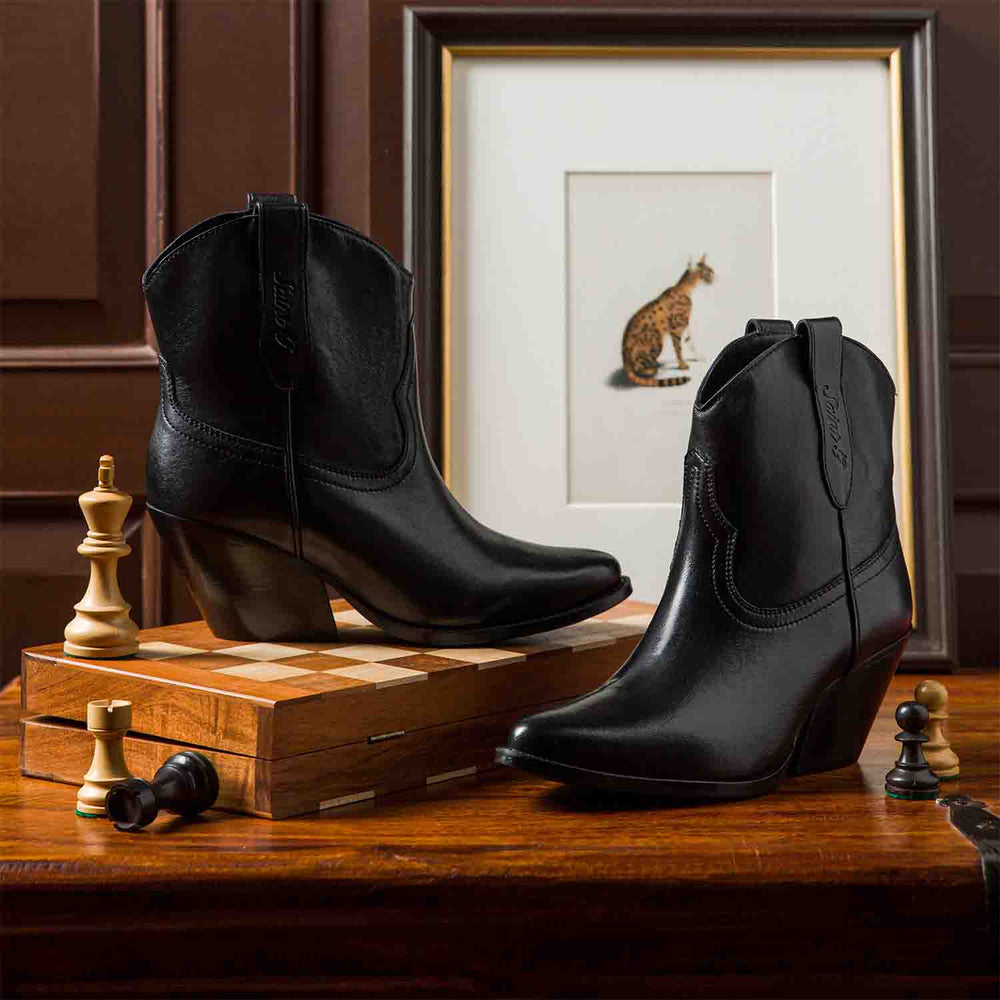 Saint Giulia Black Leather Handcrafted Ankle Boots - SaintG India
