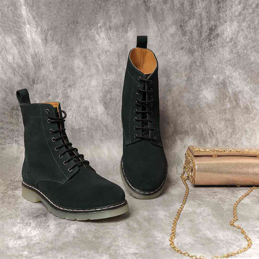 Saint Lauretta Green Suede Leather Lace-up Ankle Boots