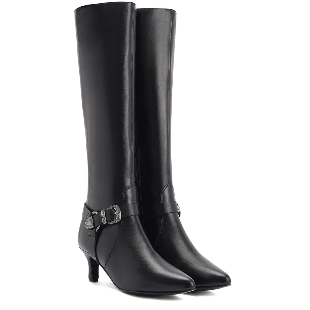 Saint Arabella Black Leather Kitten Heel Knee High Boots - SaintG India