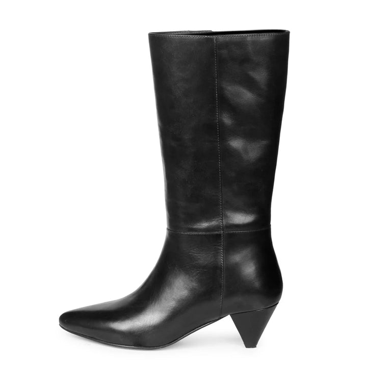 Saint Celestina Black Leather Cone Heel Calf Boots - SaintG India