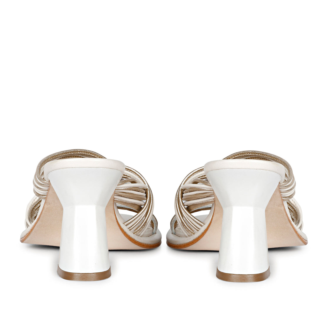 Saint Hailey White & Gold Leather Knotted Strap Heels