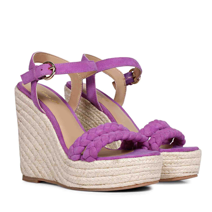 Elegant Woven Leather Wedges in Stunning Purple