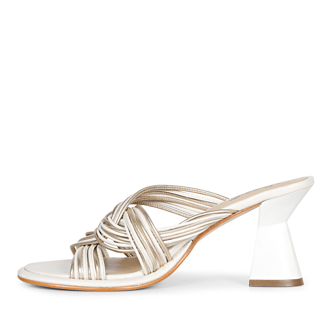 Saint Hailey White & Gold Leather Knotted Strap Heels