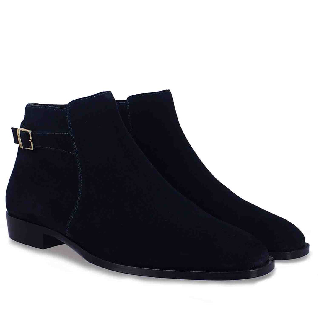 Saint Moreno Navy Suede Leather Ankle Boots