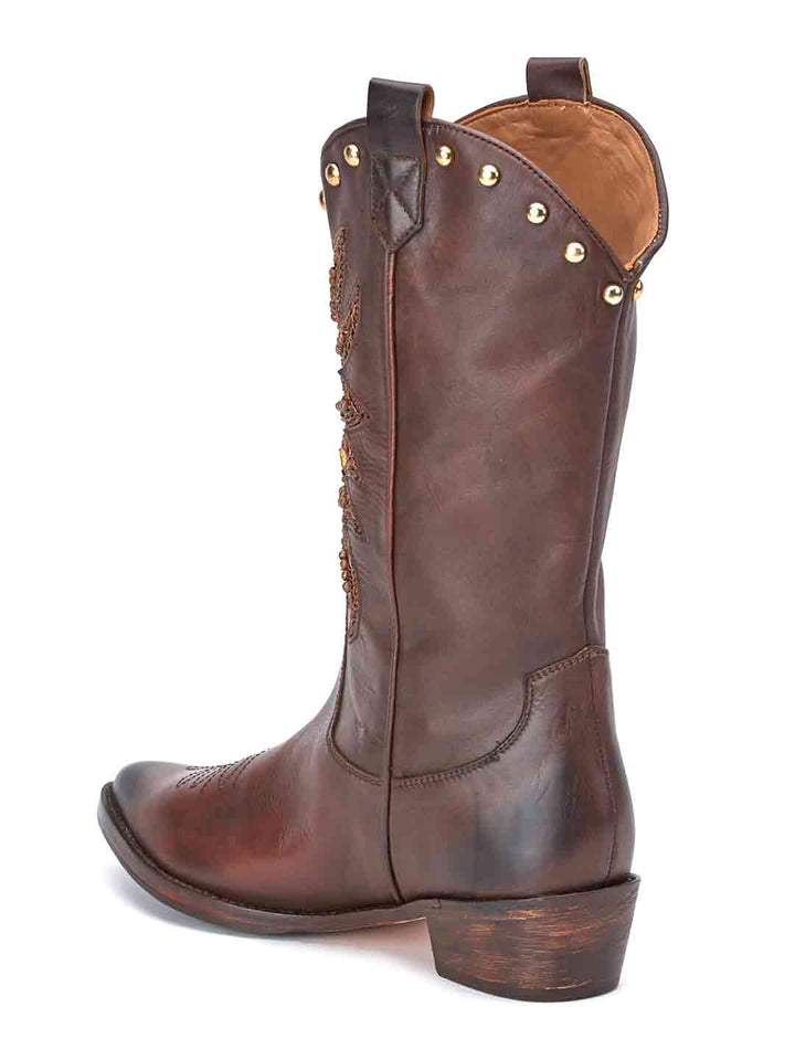 Saint Kateri Brown Leather cowboy Calf Length Boot - SaintG