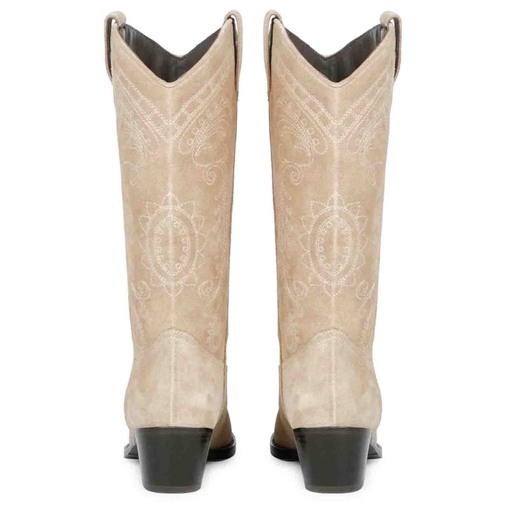 Saint Elodie's signature stitched ivory leather cowboy boots