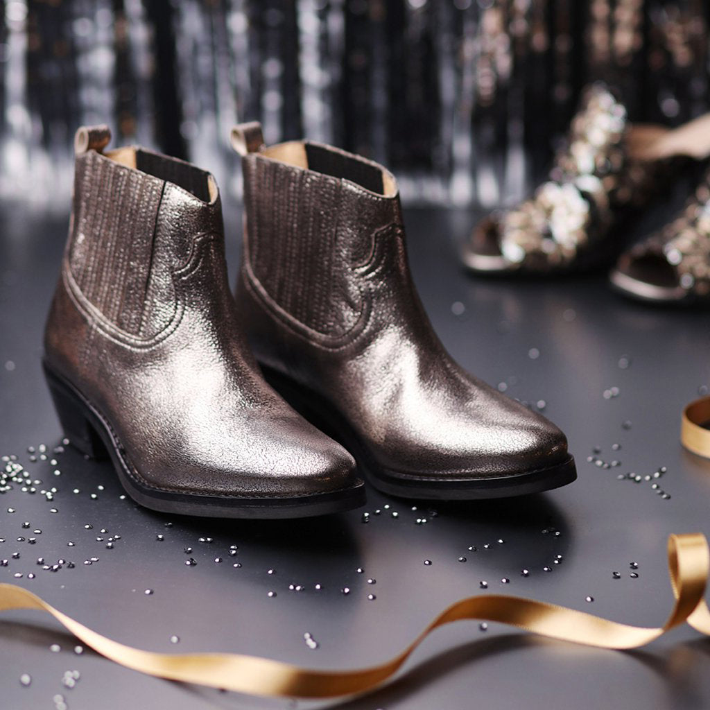 Saint Marion Silver Metallic Crackle Leather Ankle Boot - SaintG India