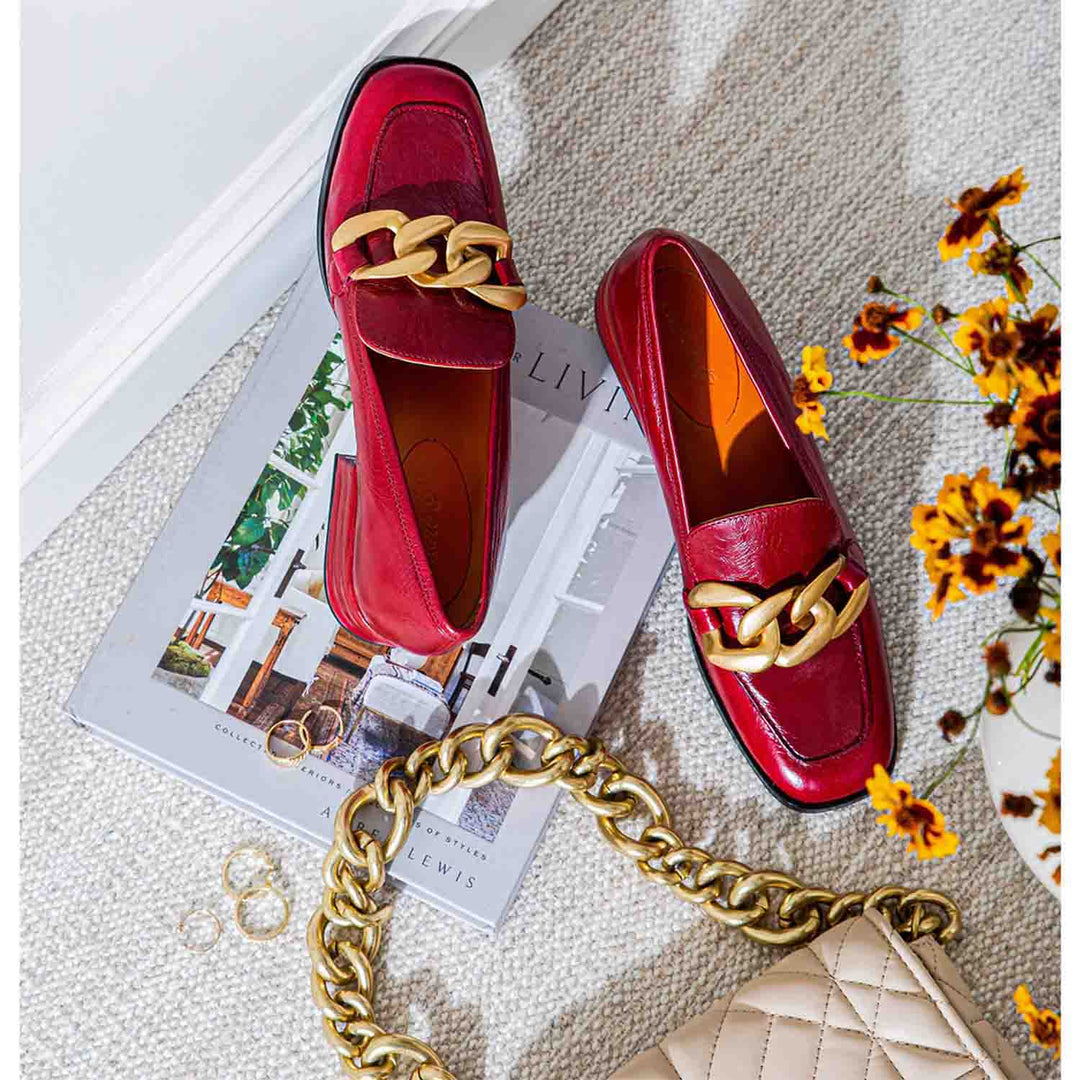 Saint Juliet Red Leather Handcrafted Moccasins