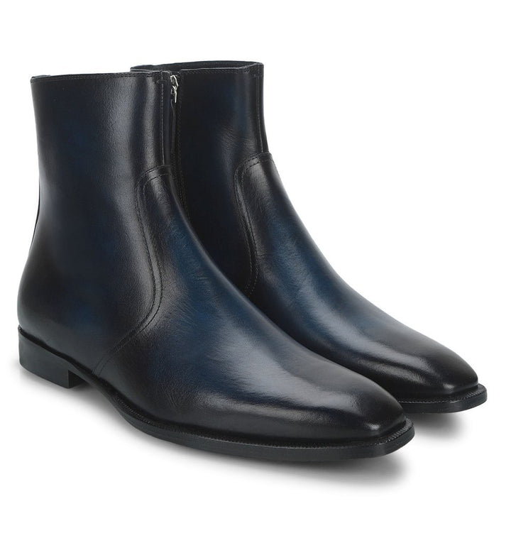 Saint Salvatore Blue Leather Ankle Boots