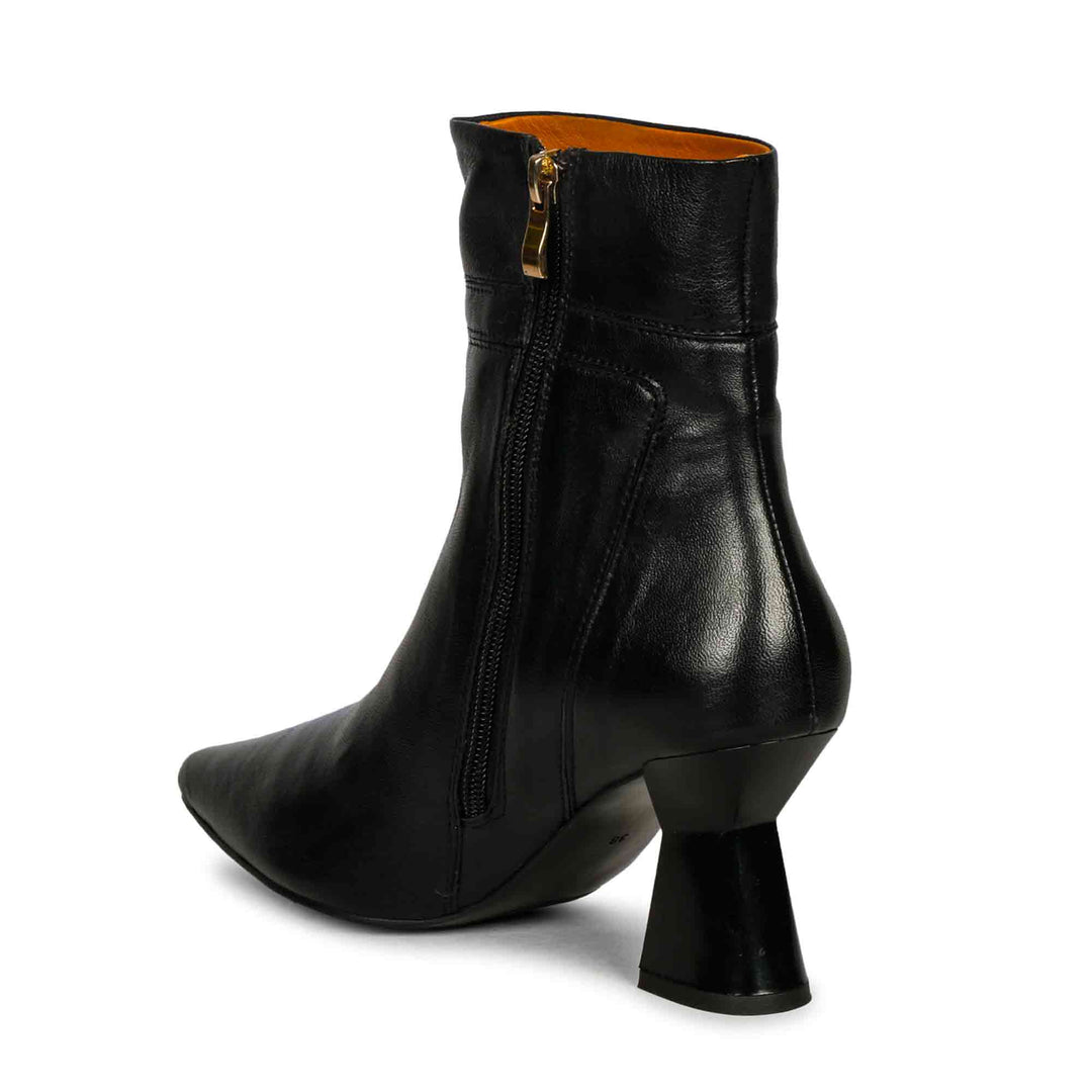 Saint Madelyn Black Leather Front Zipper Pointed Toe Heel Boots