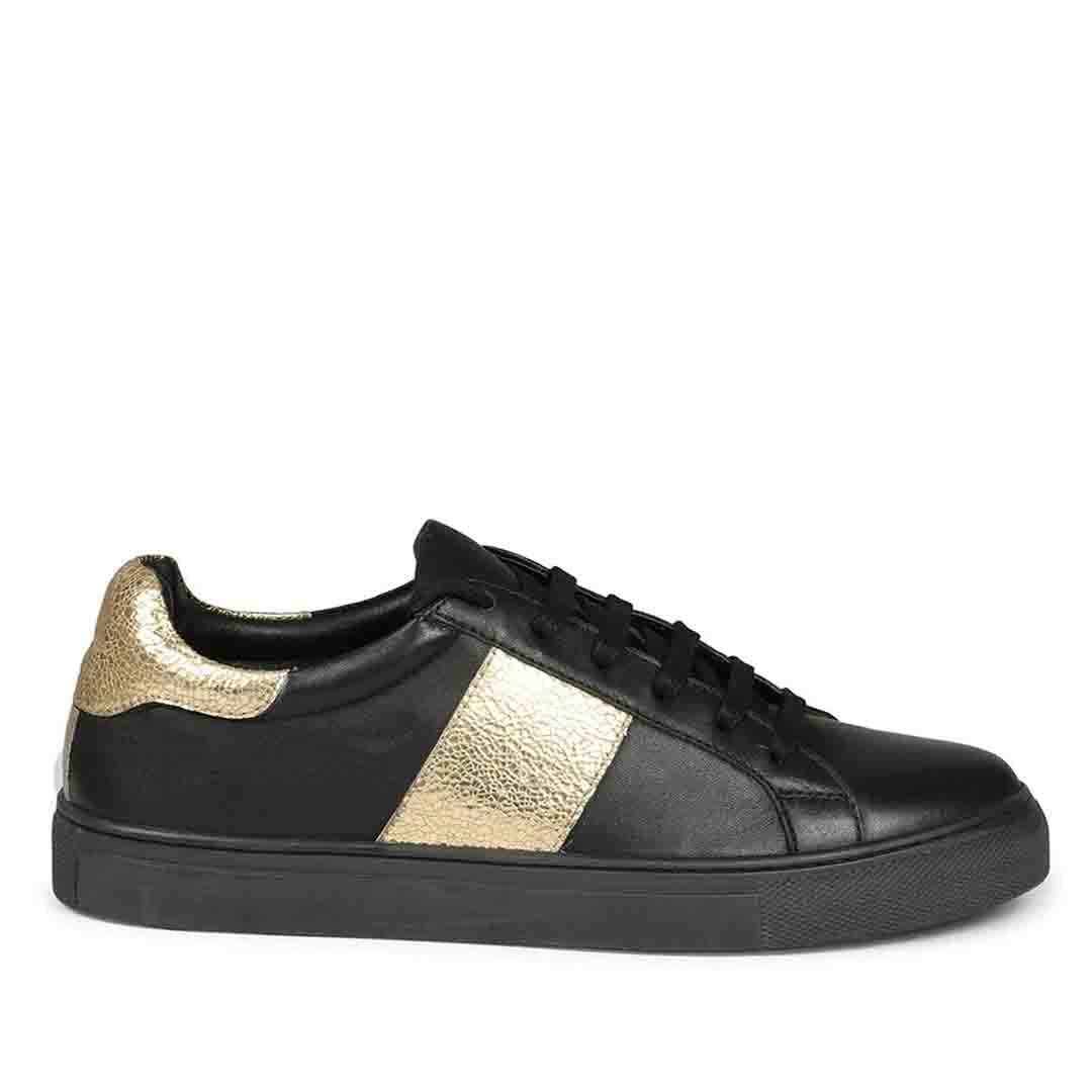 Saint Elen Black and Gold Leather Sneakers - SaintG India