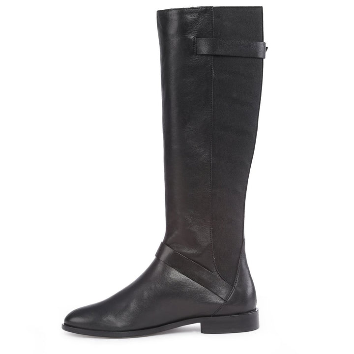 Saint Delores Black Crust Leather Buckle Decor Knee High Boots