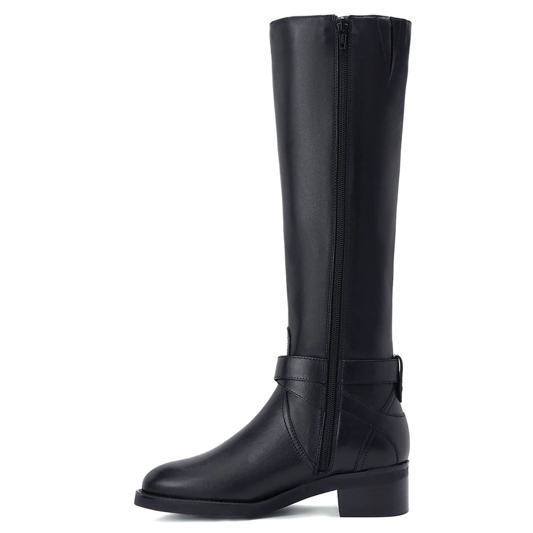 Saint Hermione Buckle Wrap Strap Black Leather Knee High Boots