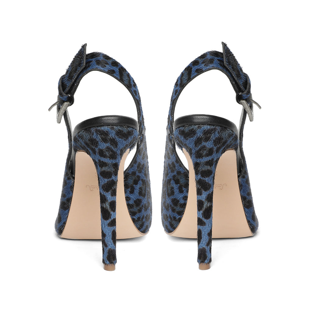 Saint Verona Blue Leopard Print Leather Kitten Stiletto Heels