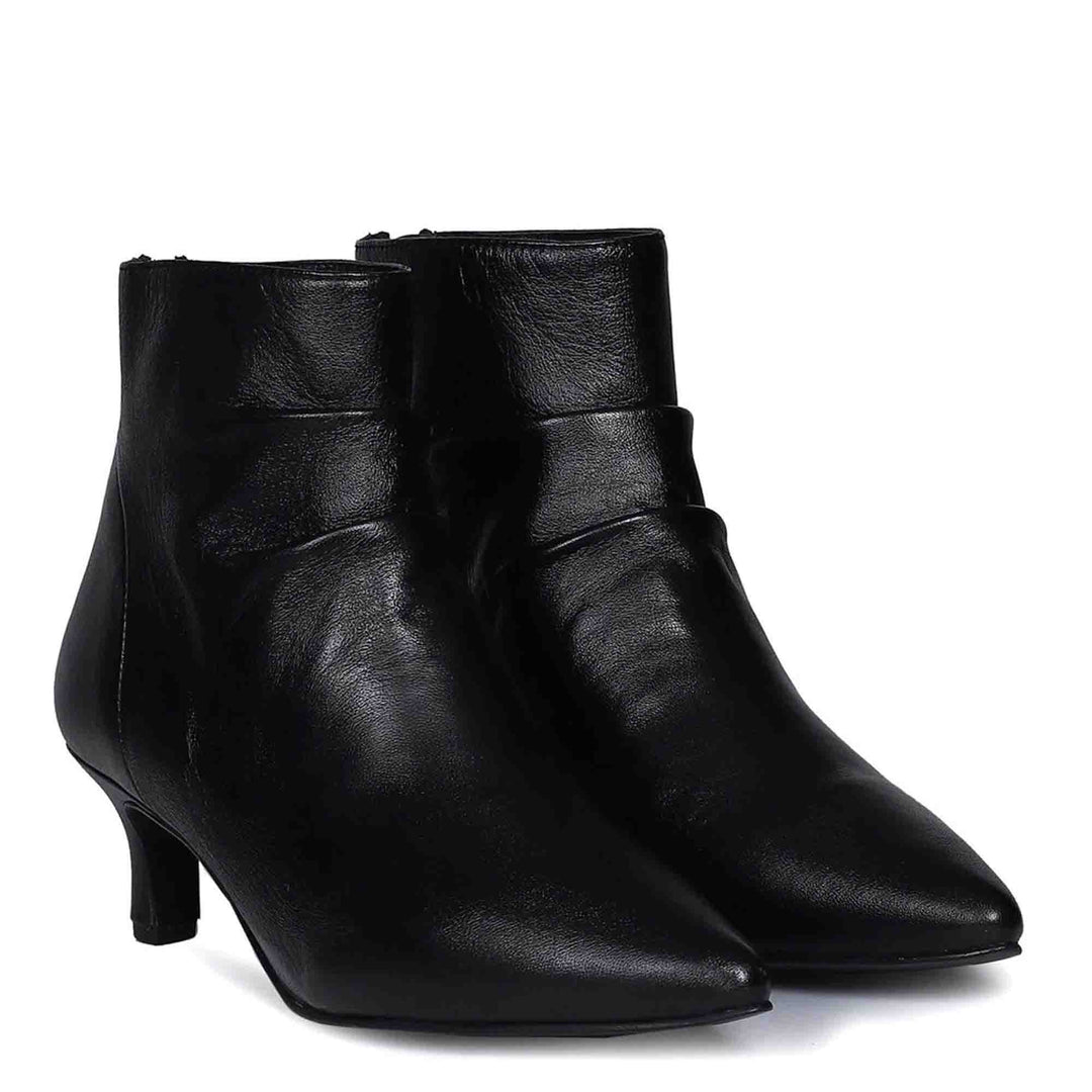 Saint Lovina Black Slouch Leather Kitten Heel Ankle Boots