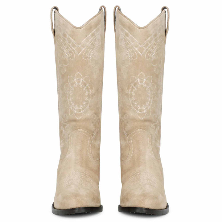 Saint Elodie's signature stitched ivory leather cowboy boots