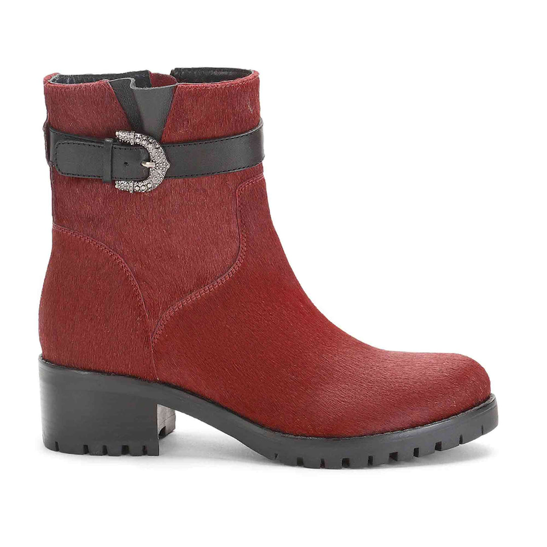 Saint Graziana Red Pony Hair Leather Ankle Boots