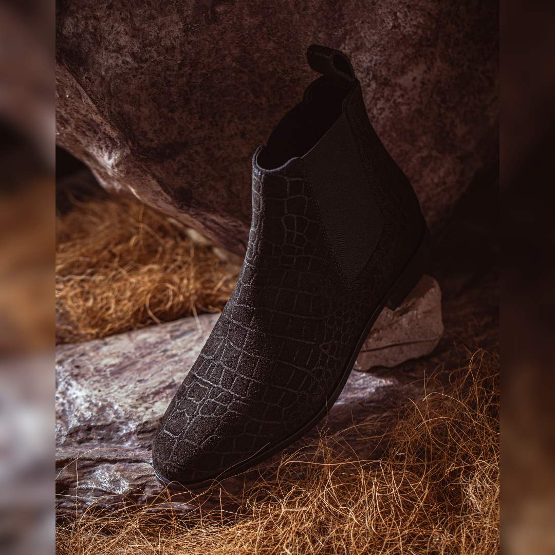 Saint Diane Black Suede Croco Print Leather Ankle Boots