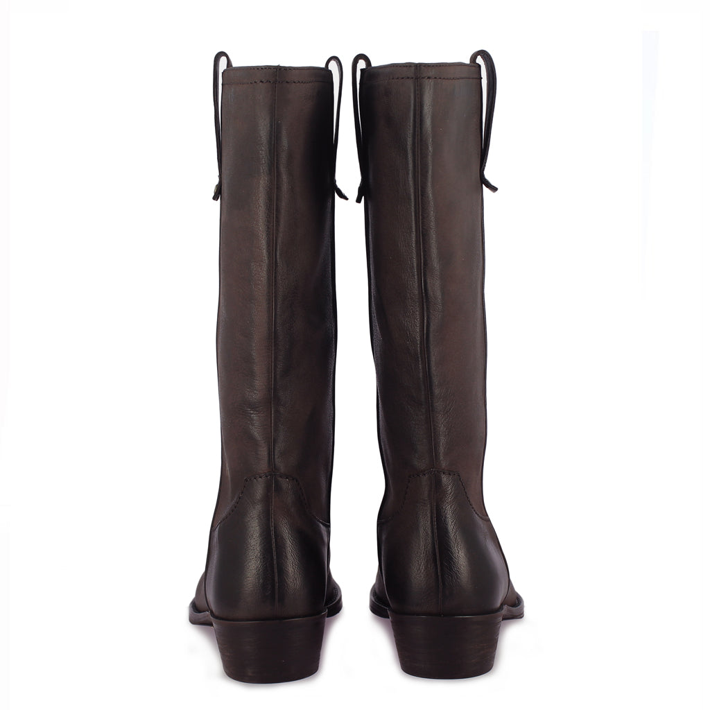 Saint Valery Brown Leather Cowboy Calf Boots