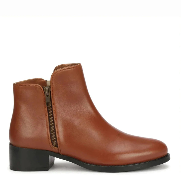 Saint Imelda Tan Leather Handcrafted Side Zippers Ankle Boots - SaintG India