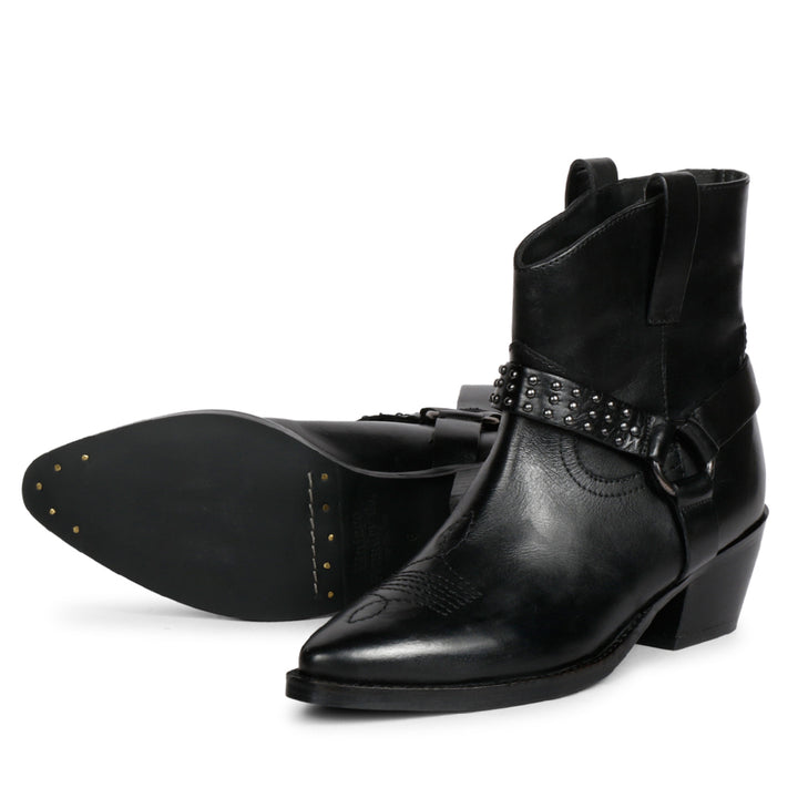 Saint Enrica Metal Studded Black Leather Ankle Boots - SaintG India