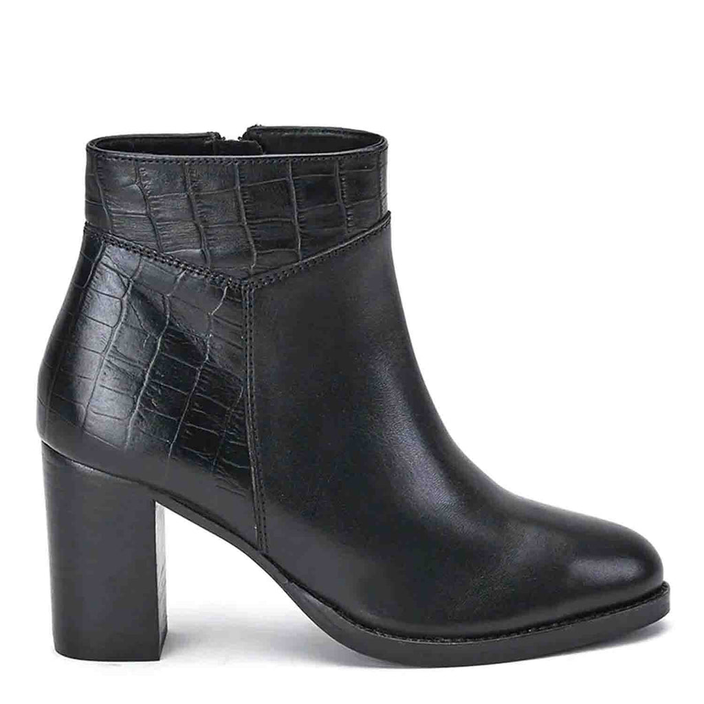 Saint Alexa Black Croco Embossed Leather Ankle Boots - SaintG India