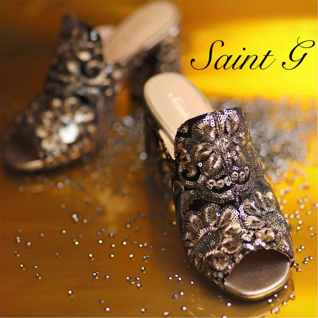 Saint Ruby Hand Embroidered Sequins Fabric Mules - SaintG