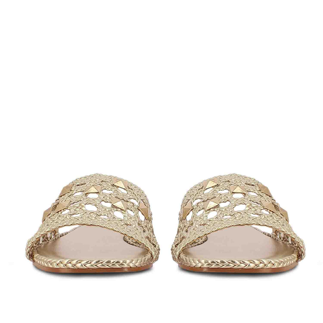 Saint Giada Platin Handcrafted Leather Woven Slides