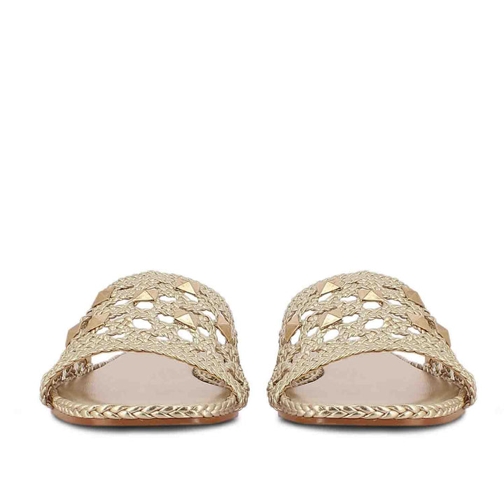 Sleek Saint Giada Platin Handcrafted Leather Woven Slides - Elegant comfort in every step, crafted with precision and style