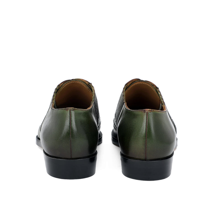 Saint Vincenzo Olive Leather Square Toe Lace Up Décor Shoes