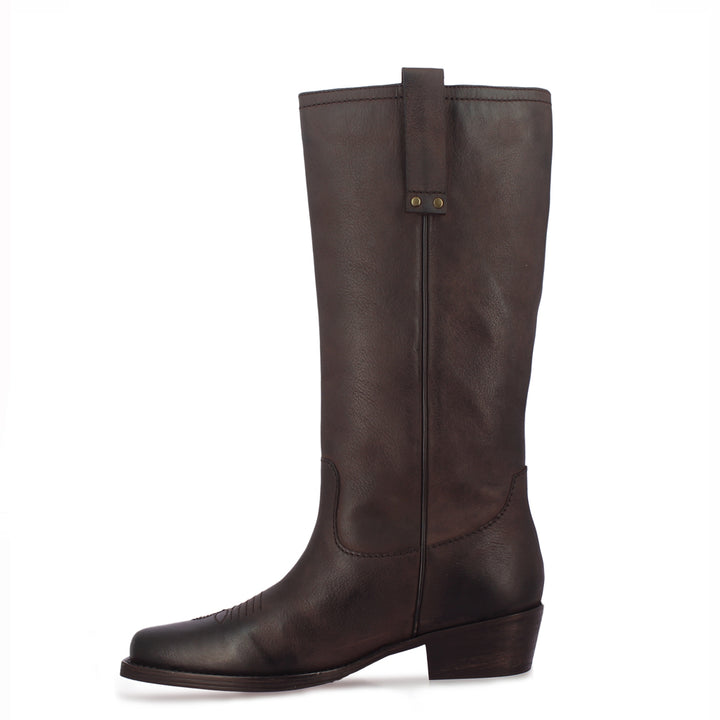 Saint Valery Brown Leather Cowboy Calf Boots
