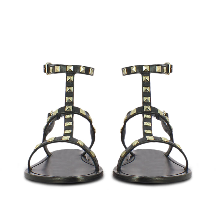 Saint Miriam Black Leather Flat Sandals: Chic, comfortable flats in timeless black leather. Perfect for any occasion