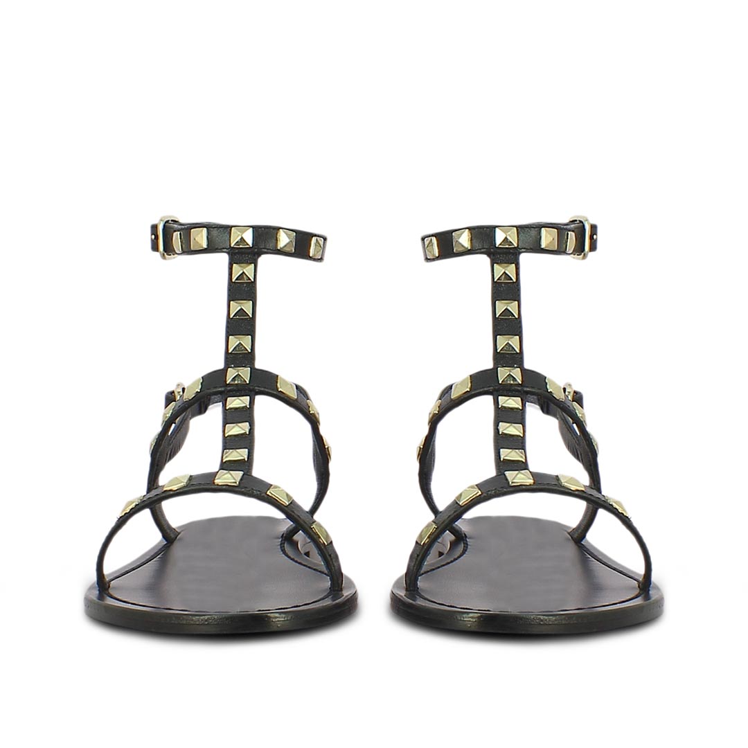 Saint Miriam Black Leather Flat Sandals: Chic, comfortable flats in timeless black leather. Perfect for any occasion