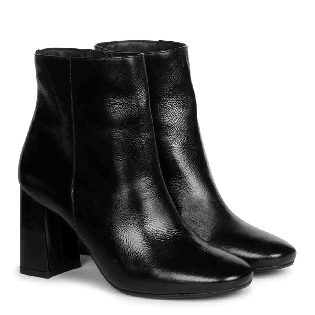 Saint Graziella Black Crackle Patent Leather Ankle Boots - SaintG India
