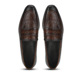 Saint Ansprand  Brown Croco Embossed Leather Loafers - SaintG