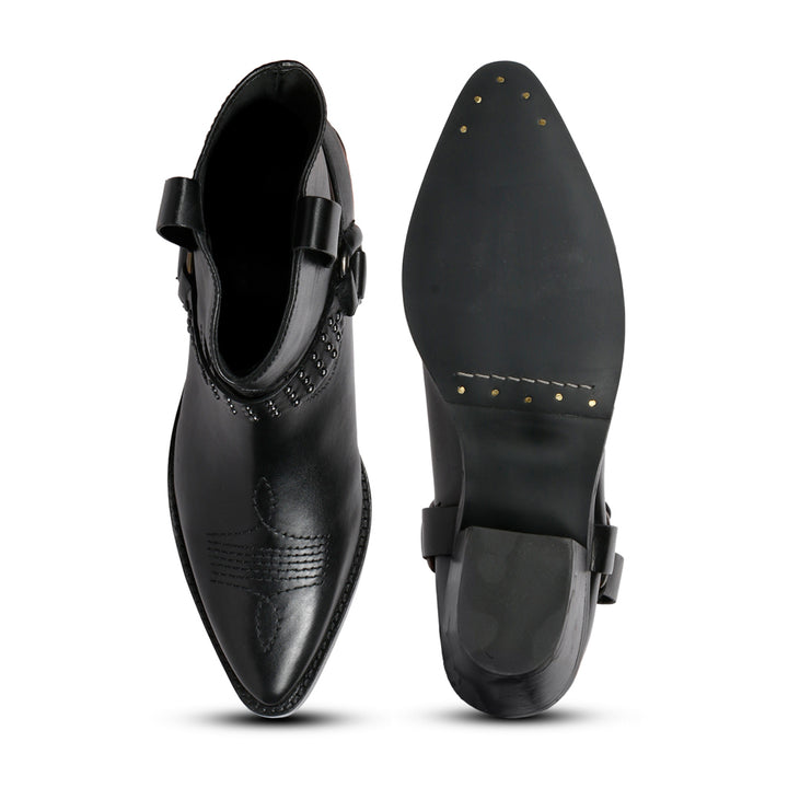 Saint Enrica Metal Studded Black Leather Ankle Boots - SaintG India