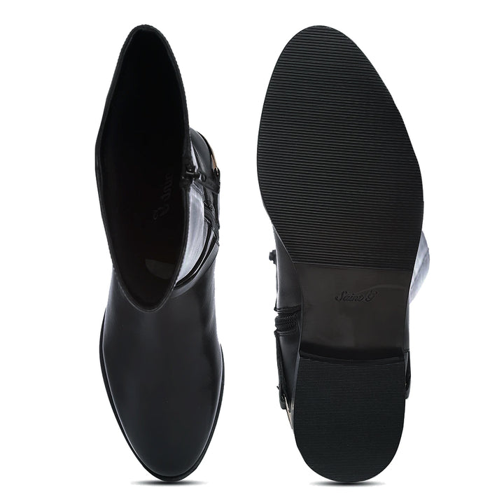 Saint Damaris Black Leather Buckle Decor Knee High Boots