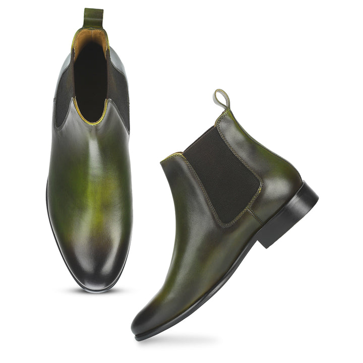 Saint Agostino Two Color Toned Olive Leather Chelsea Boot - SaintG