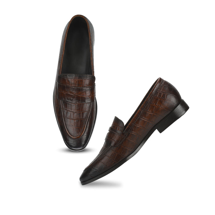 Saint Ansprand  Brown Croco Embossed Leather Loafers - SaintG